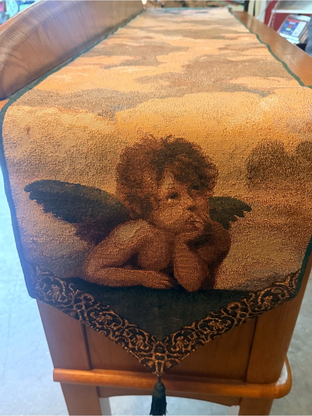 Vintage Raphael Cherub Tapestry Table Runner 70x12